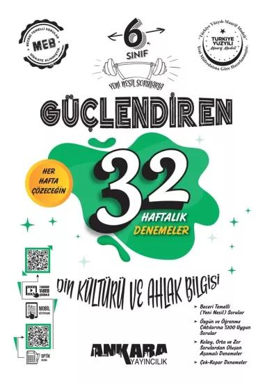 6. Sınıf Güçlendiren 32 Haftalık Din Kültürü ve Ahlak Bilgisi Kazanım Denemeleri Ankara Yayıncılık