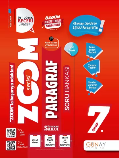 7. Sınıf Zoom Serisi Paragraf Soru Bankası Günay Yayınları